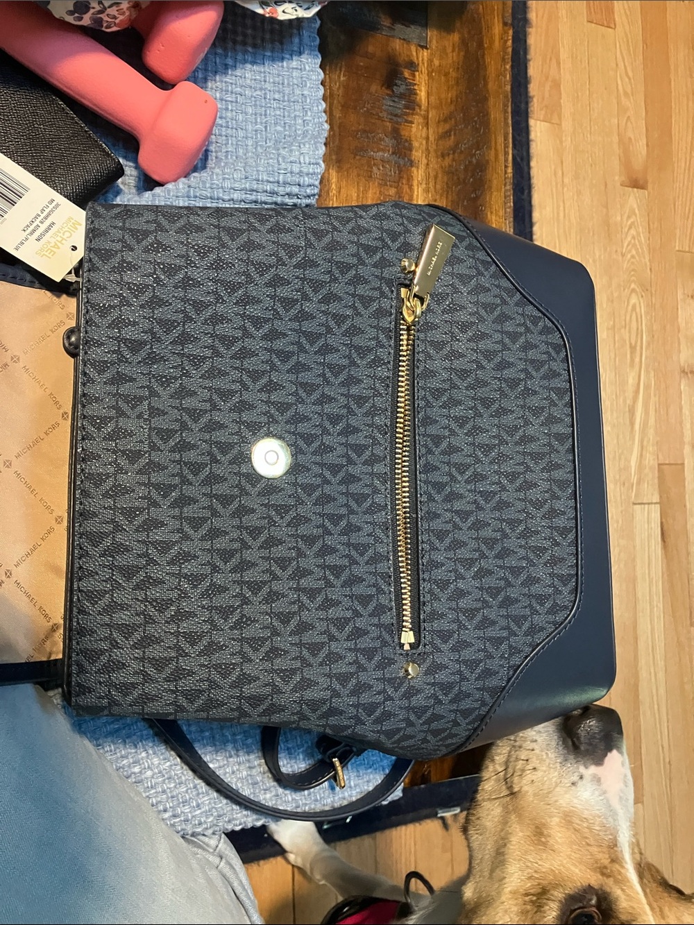 Michael Kors Navy and Gold MK Logo Backpack - Picture 5 of 5
